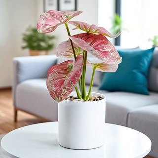 室內桌上型蘋果海芋仿真綠植, 1套, 紅色仿真花 + 白色花器