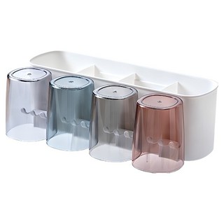 YOYOKI 壁掛牙刷架 附漱口杯 4個 + 背膠, 1個, 白色