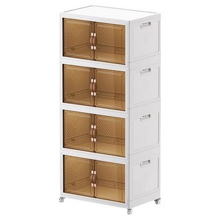 Tiger Pavilion 中號四層 虎閣收納櫃/家用折疊收納櫃/多層置物櫃/帶輪玩具儲物櫃/廚房櫃子收納箱 45 x 30 x 100cm, 1個, 白色