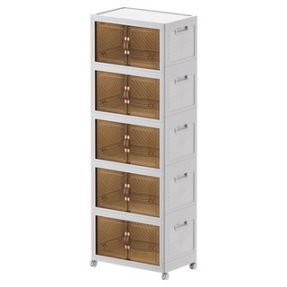 Tiger Pavilion 特大號五層 虎閣收納櫃/家用折疊收納櫃/多層置物櫃/帶輪玩具儲物櫃/廚房櫃子/收納箱 60 x 38 x 168.5cm, 1個, 白色