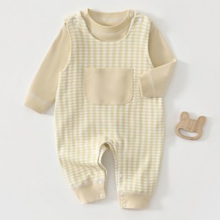 Bebeniz 素色T恤 + 格紋吊帶褲套組