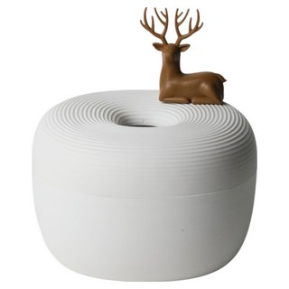 QUALy 鵝卵石衛生紙盒 S, 1個, 森林鹿 白色 + 棕色