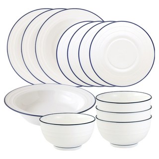 JUST HOME 北歐印象陶瓷碗盤12件組 9241-41, 4.5吋飯碗4個 + 6吋平盤4個 + 7.75吋湯盤4個, 白色, 1套