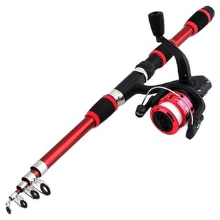 BuyChoo 柏川 超短竿輪漁具套裝, 紅色
