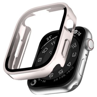 ITS LIFE Apple Watch 9H方形鋼化玻璃全包覆保護殼, 星光色