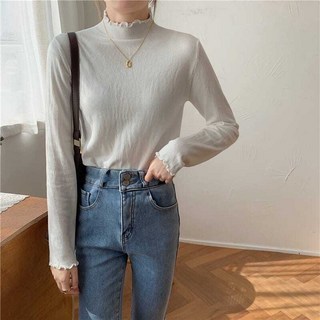 女款荷葉邊高領衫