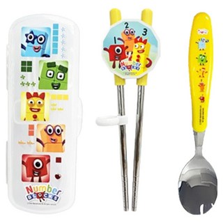 르번 아동용 넘버블록스 한 손에 수저 케이스 세트, 혼합색상, 1세트, 케이스 + 스푼 + 교정젓가락