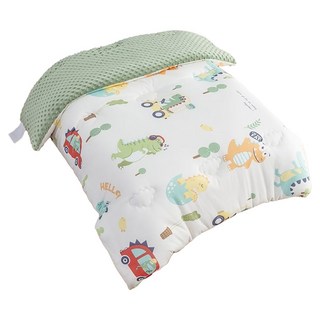Annette 兒童牛奶針織棉荳荳棉被, 恐龍汽車 白色 + 綠色