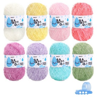 니뜨 참 좋은 수세미실 30g x 8종 + 플라스틱 3구 니팅링 세트, 1세트, 혼합색상(뜨개실), 블루(니팅링)