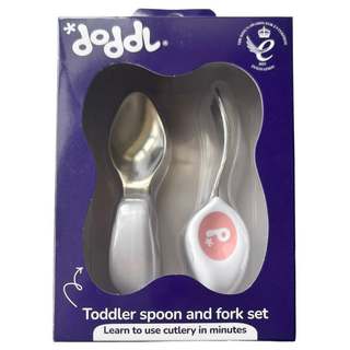 doddL 人體工學兒童學習餐具2件組, 乾燥玫瑰粉, 湯匙 + 叉子, 1套