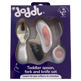 doddL 人體工學兒童學習餐具3件組, 乾燥玫瑰粉, 餐刀 + 湯匙 + 叉子, 1套