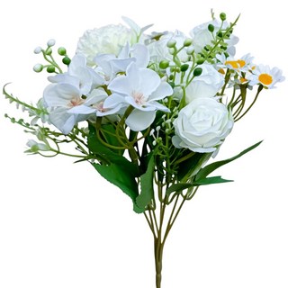 Floral M 花藝 法式小花園玫瑰洋甘菊花束仿真花花材, 1個, 白色