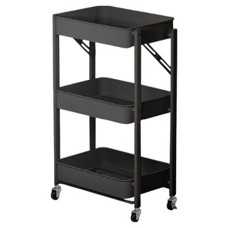 ONE HOUSE 免安裝折疊收納推車2件組 LM-K313-A1, 黑色, 3層