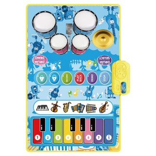 二合一音樂毯 腳踏鋼琴爵士鼓親子跳舞毯, 1個, 藍色款