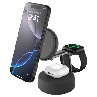 [벨킨 울트라차지 프로 3in1 Qi2 25W 마그네틱 초고속 무선 충전기 스탠드형 이미지]