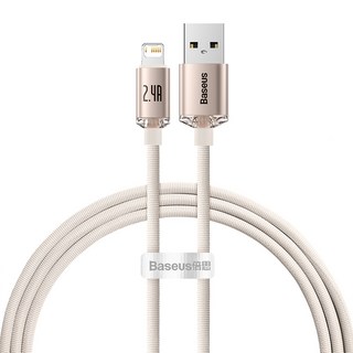 Baseus 倍思 晶耀系列 快充傳輸線 USB to iPhone 2.4A, 1.2m, 1個, 粉色