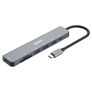 MoBiQ Type-C 7埠 4K HDMI USB 5G 100W PD SD TF 多功能集線器 EM-70P, 1個, 混合顏色
