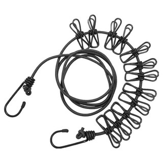 DIBOTE 迪伯特 戶外防風彈力曬衣繩 W3006-1 1.7m 12夾, 1套, 黑色