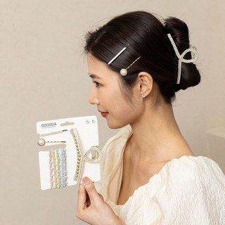 수스다 진주크리스탈 꼬임 집게핀 머리끈 실핀 2종 귀걸이 양쪽착용