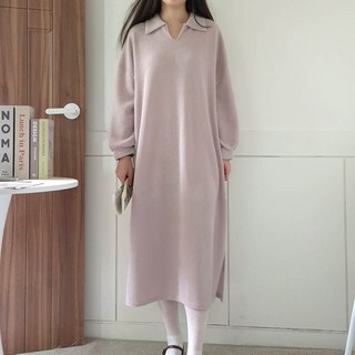 Borimam 寬鬆翻領針織材質大尺碼孕婦長版洋裝 C063