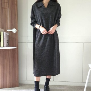 보리 룸이 카라 니트 조직 빅사이즈 임산부 롱 원피스 C063