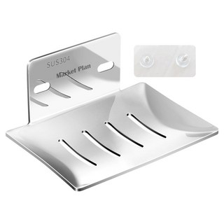 마켓플랜 스텐 무타공 물빠짐 비누 받침대, 실버, 1개