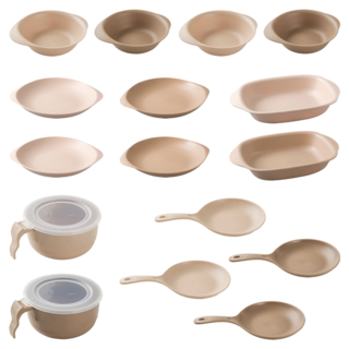 Ahttyhome All The Plate 碗盤餐具 18件組, 摩卡 + 米色, 1套