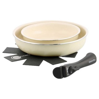 GREEN PAN IH爐適用 ClickChef 鑽石陶瓷塗層不沾鍋4件組 不挑爐具 天然無毒, 奶油白, 1套, 20公分深煎鍋 + 26公分深煎鍋 + 鍋具保護墊 + 可拆式電木把手