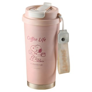 優貝選 SNOOPY 史努比 純色大容量 升級優質316不鏽鋼 咖啡杯辦公杯/馬克杯 附手提吊繩, 粉色, 500ml, 1個