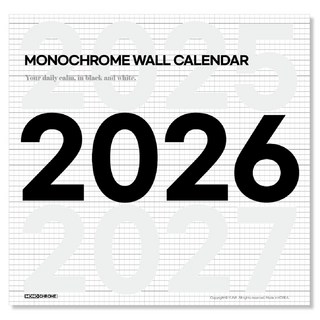Yuna 2026 單色壁掛日曆, 黑色 + 白色, 1個