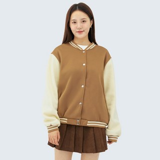 Elsso 女性寬鬆刷毛撞色棒球外套