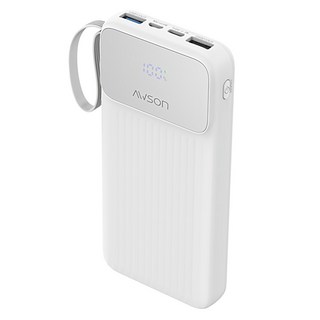 AWSON 歐森 1W 微儲能自帶線 10000mAh Type-C + Micro USB + USB-A + 蘋果8 PIN, AWP-5730, 白色