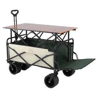 野一夏 前開升降款露營桌手推車 230L, 1個, 米綠色