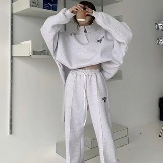 PEONIST 女款高領寬鬆舒適運動上衣+下身套裝