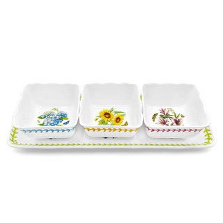 PORTmeIRION 波特玫琳恩 Botanic Garden Meadow 扇貝娛樂4件組, 1套, 扇貝盤 + 扇貝碗 3入, 混合色