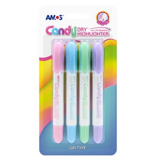 아모스 캔디 드라이 하이라이터 파스텔 형광펜 4종 세트, 분홍, 하늘, 연두, 보라, 1세트