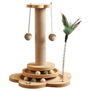 딩동펫 고양이 플라워 원목 사이잘 기둥 스크래쳐, 브라운, 1개