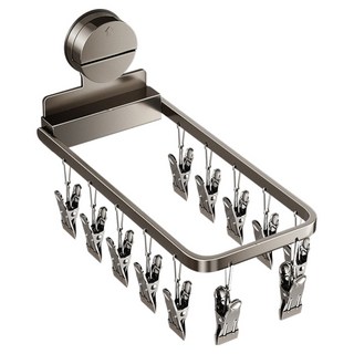 好拾選物 真空吸盤襪子晾曬架/一體式可折疊/多夾晾衣架, 銀色