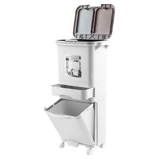 HOUDER 日式分類垃圾桶 雙蓋雙內桶 42L, 白色, 3層