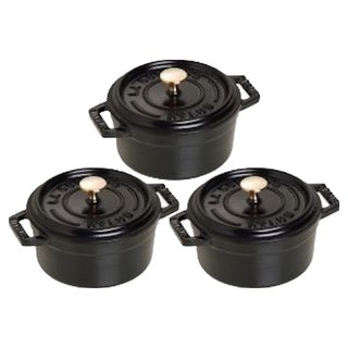 Staub 電磁爐迷你圓形琺琅鍋, 黑色, 3個, 14cm