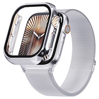 KANTAM Apple Watch 米蘭尼斯錶帶 + 保護殼組合, 銀色