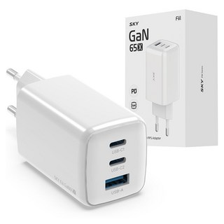 SKY 필 GaN 65X 65W 4세대 초미니 3포트 충전기, 화이트