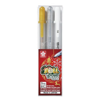 SAKURA Gelly Roll 金屬色與白色中性筆 3入組, 金色 + 銀色 + 白色, 1組