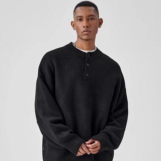 Elsso 男士秋冬復古亨利領寬鬆版長袖針織T恤