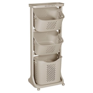 네이쳐리빙 모던 트롤리 스윙 3단 빨래바구니, 베이지