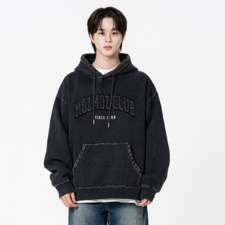 MOZMOZ 男女通用 拱形Logo貼片 汙漬水洗 寬鬆版型 刷毛連帽T恤