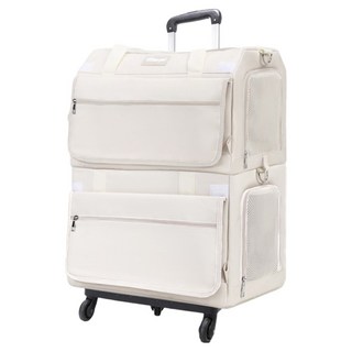 毛皇上 寵物外出行李推車 上 + 下層 + 行李拉桿車, 1個, 白色