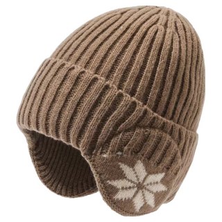 BacoJel 冬季耳罩毛織內襯防寒休閒登山露營毛線帽, 棕色