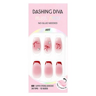 데싱디바 매직프레스 네일팁 리보에 코핀, 레드 + 핑크, 1세트