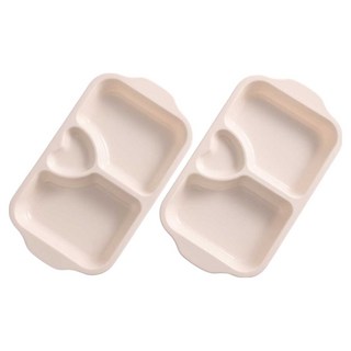 CMYK 3구 사각 유아식판, 크림, 2개, 식판 2p